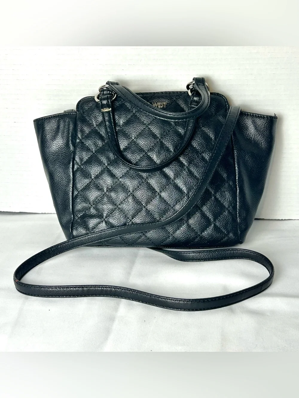 Nine West Bag Black Quilted Satchel Crossbody Design Shoulder Pocketbook Work